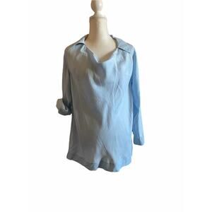 sundance women 100% silk long sleeve shirt blouse blue sz Xs  Collared